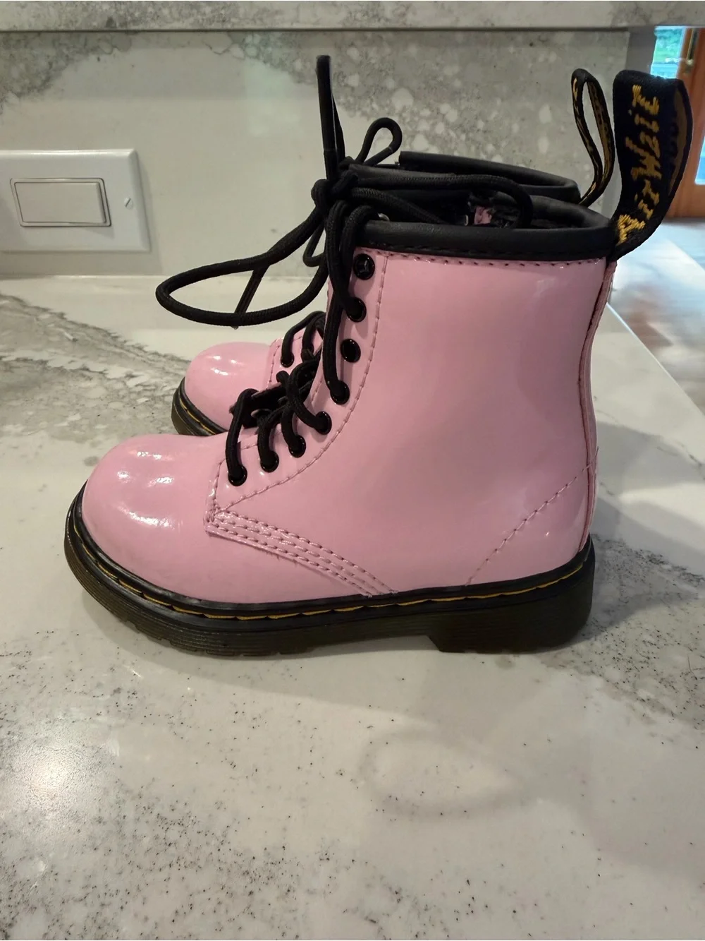 Dr. Martens Pink Gloss Patent Lace-Up Kids Boots